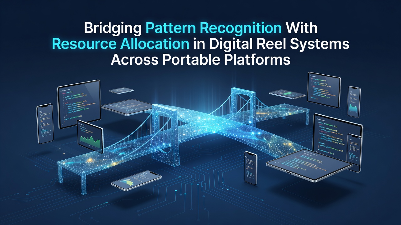 Illustration of pattern recognition algorithms analyzing digital reel sequences on portable gaming devices with resource metrics overlay
