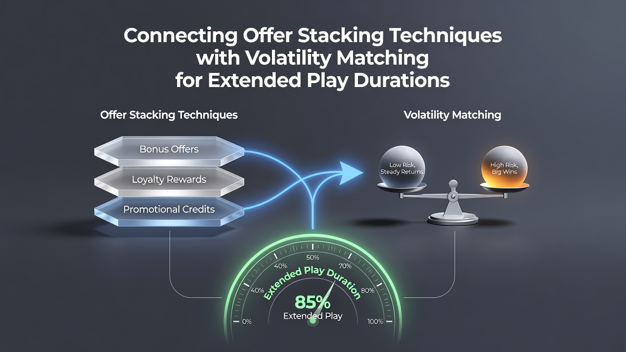 Illustration showing layered bonus offers aligned with different slot volatility levels for extended gameplay