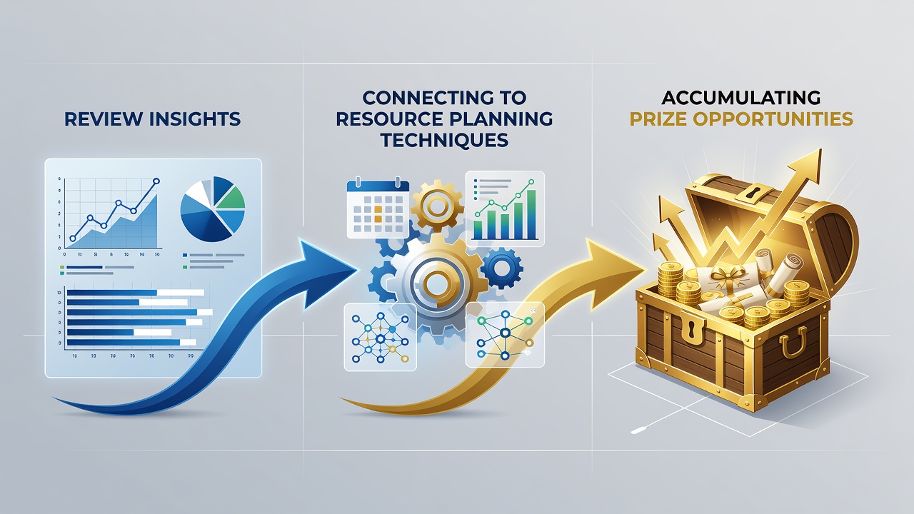 Flowchart illustrating review data integration into multi-stage resource planning for accumulating prizes