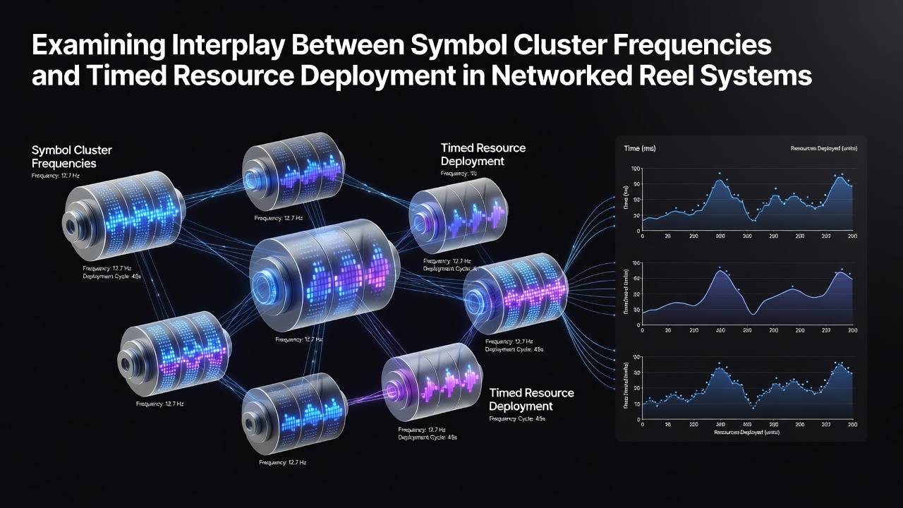 Diagram showing symbol cluster patterns across multiple connected reel networks with timing overlays