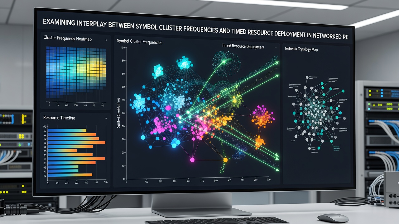 Graph illustrating the correlation between symbol cluster frequency spikes and resource deployment timing adjustments over multiple cycles