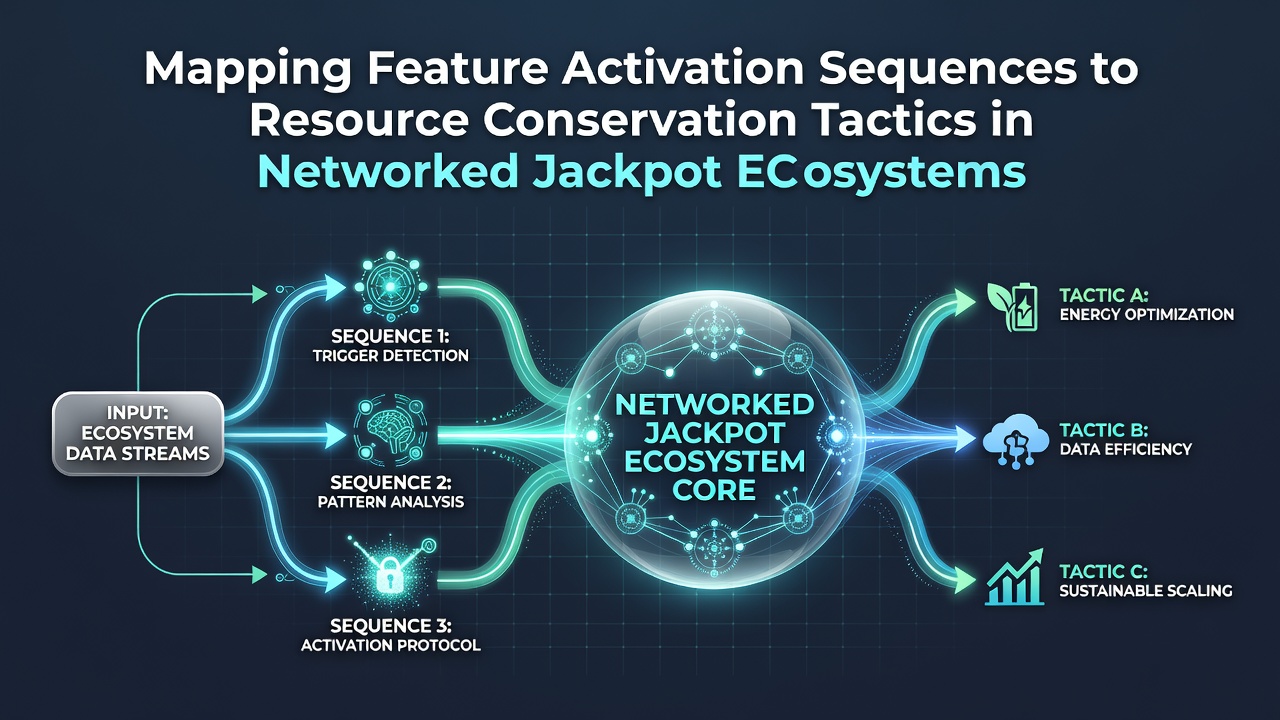 Diagram illustrating feature activation sequences mapped across networked jackpot machines in a casino ecosystem