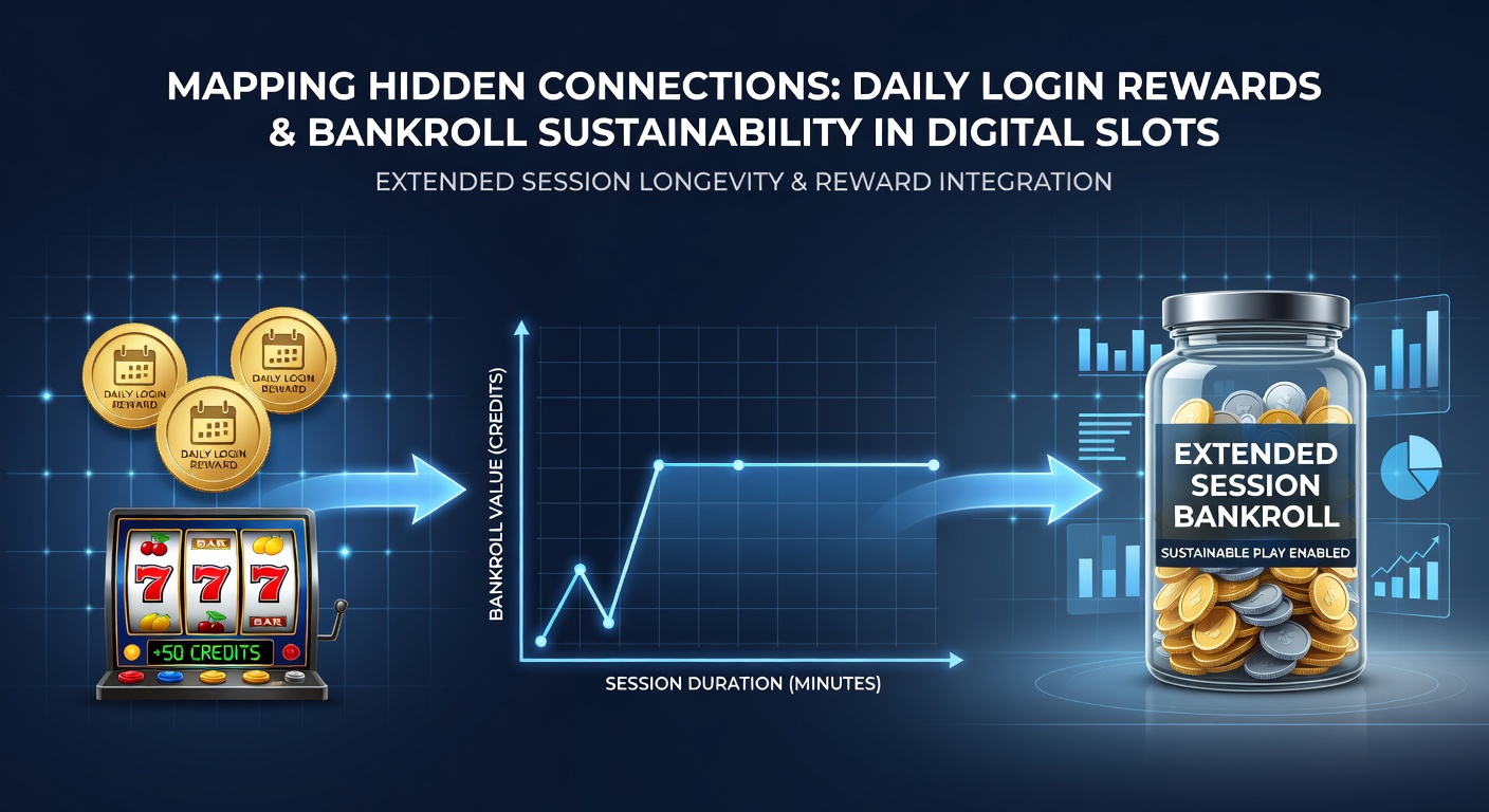 Digital slot interface showing login reward pop-up with bankroll indicators and session timers