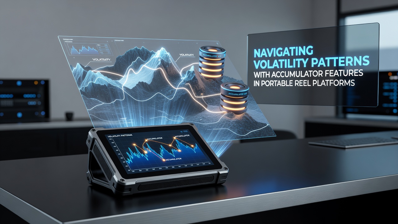 Mobile reel platform interface displaying accumulator meter alongside volatility indicators on a handheld device