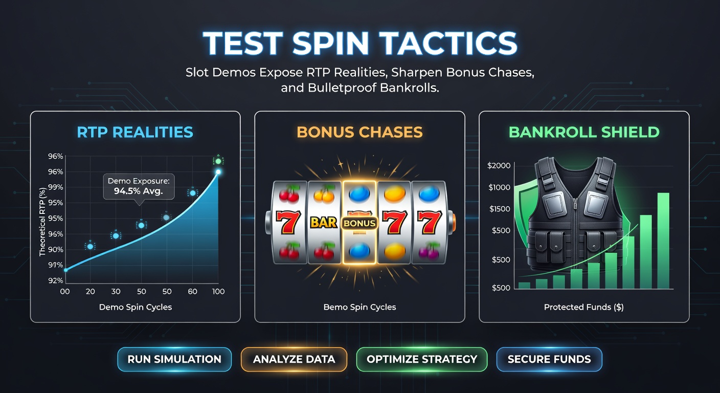 Player analyzing slot demo statistics on a laptop, with charts showing bonus frequency, RTP curves, and bankroll fluctuation graphs