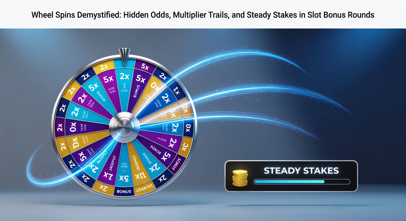 Close-up of a vibrant slot machine bonus wheel with glowing segments and multiplier indicators, spinning towards potential big wins